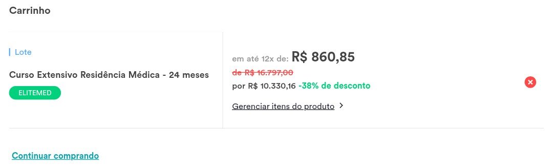 Carrinho do Extensivo Residência Médica com ELITEMED aplicado