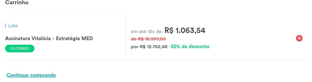 Registro da condição do carrinho da Assinatura Vitalícia Estratégia MED