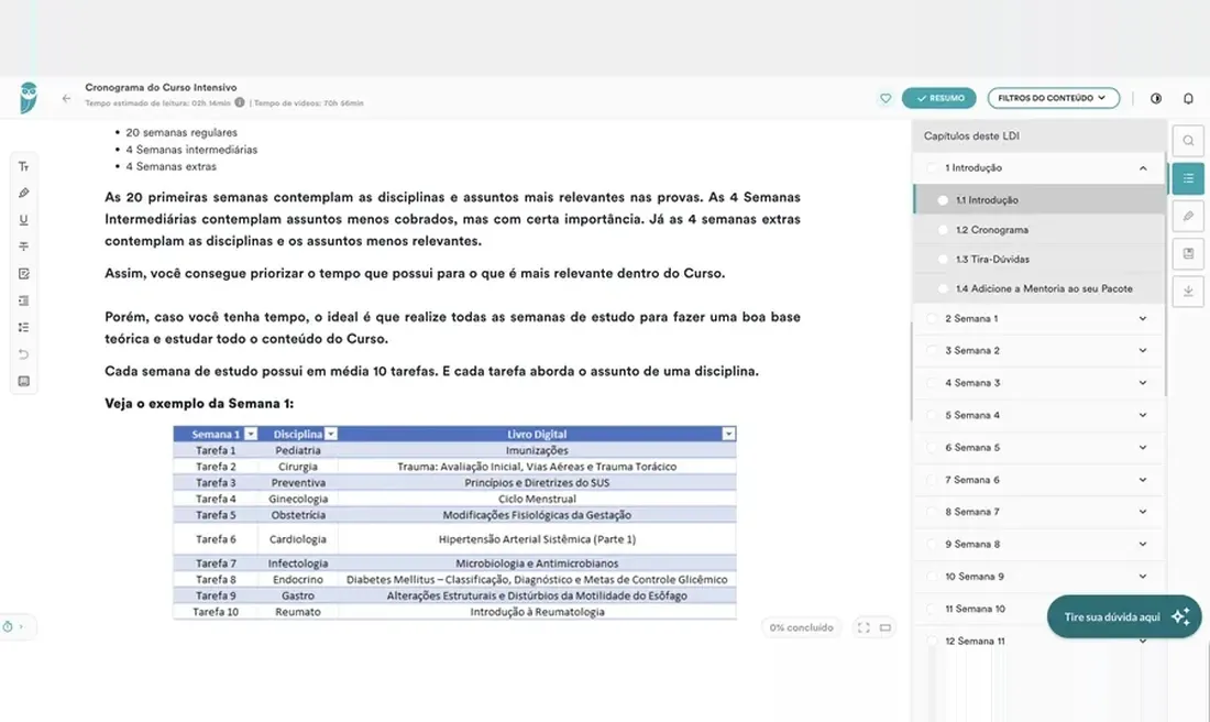 Cronograma na plataforma Estratégia MED